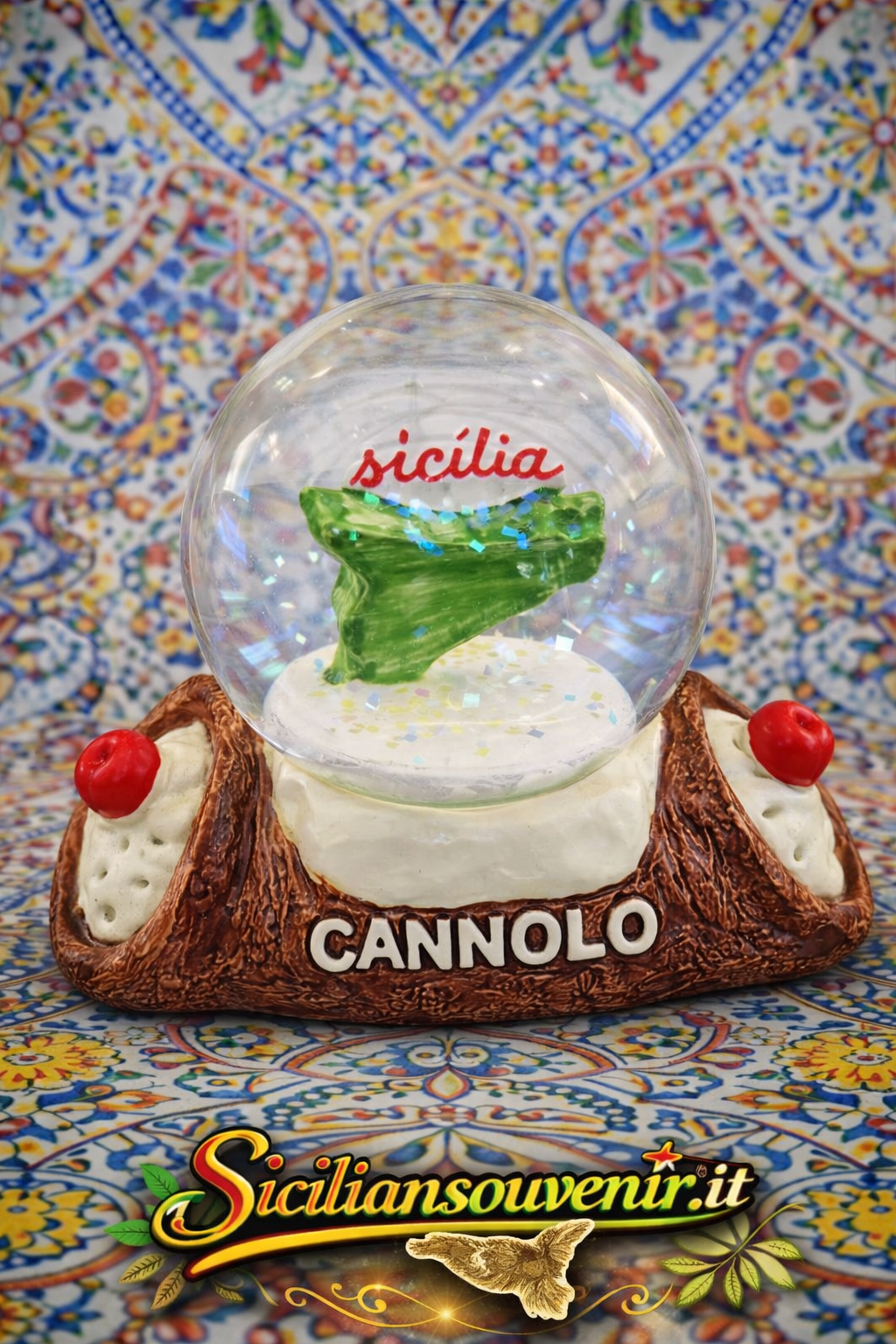 Palla di Neve Cannolo Siciliano – Souvenir Sicilia con Glitter