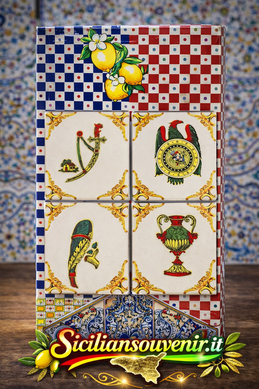 Set 4 Mattonelle da Muro “Assi Siciliani” – Piastrelle Decorative Stile Barocco