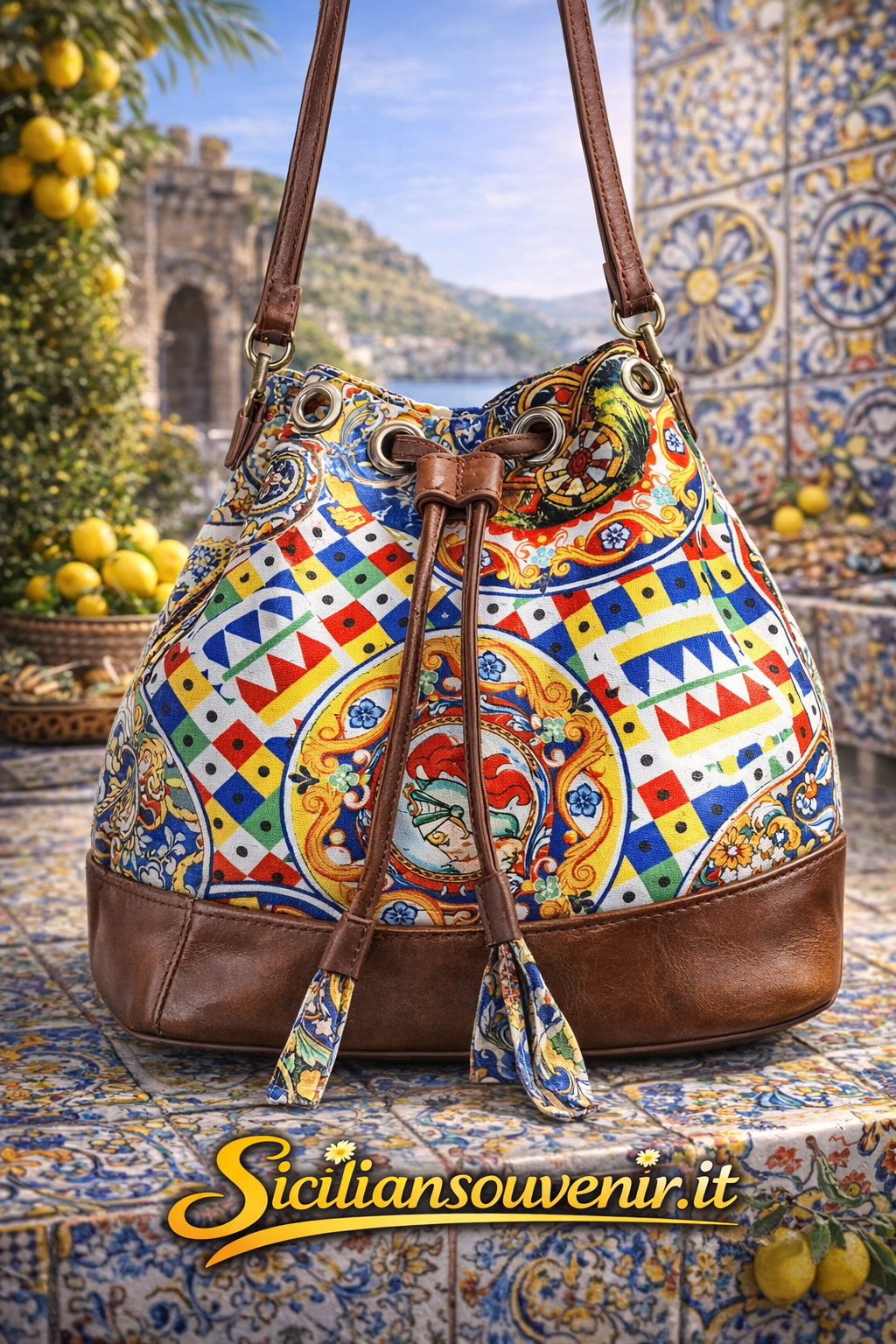 Borsa Siciliana Artigianale Multicolor – Stile Carretto Siciliano con Tracolla Regolabile