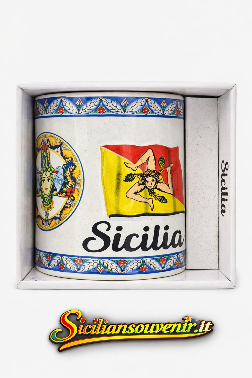 Set Tazza da Latte Siciliana con Cucchiaio – Decorazione Maiolica Tradizionale