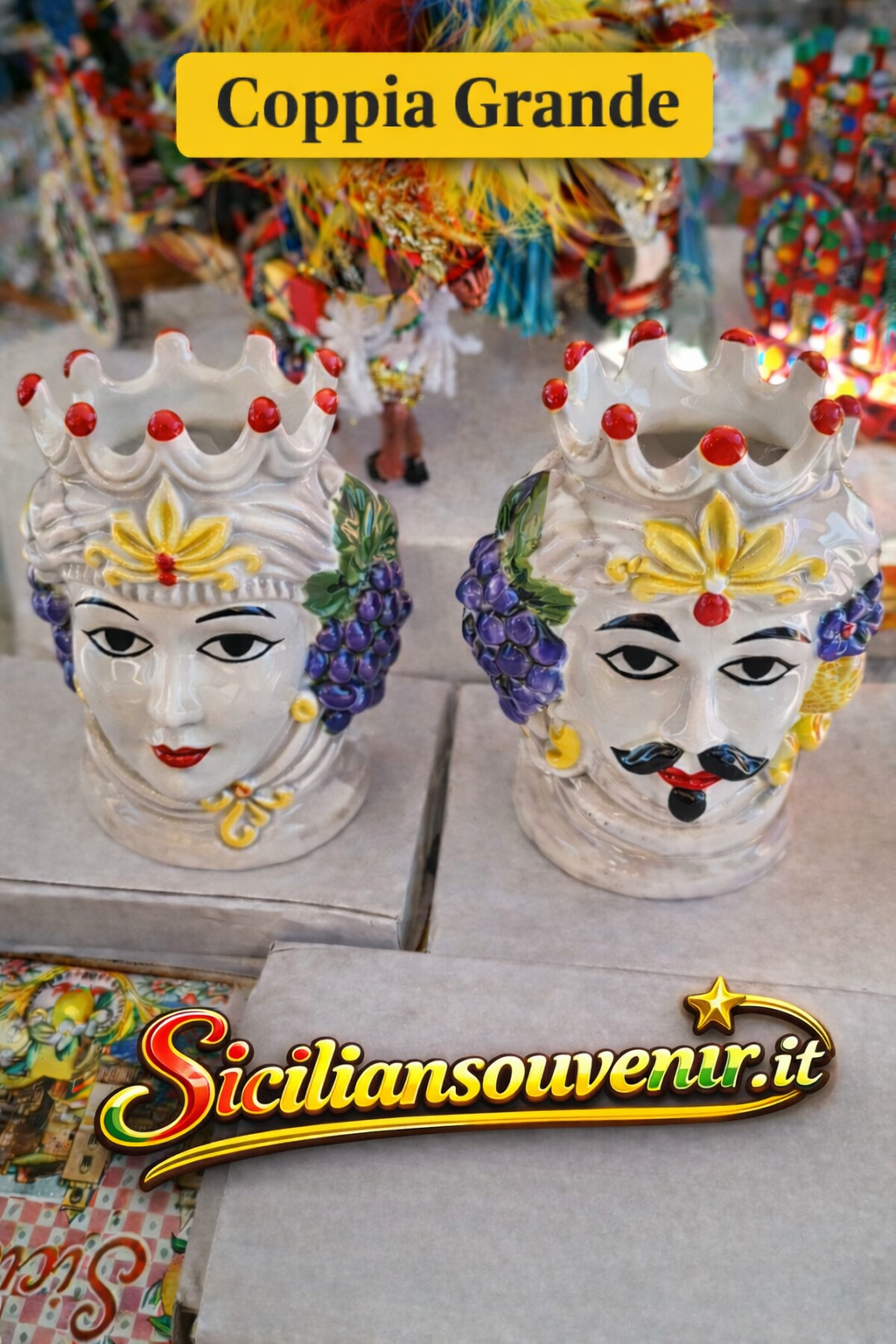 Coppia Grande Teste di Moro in Ceramica – Tradizione Siciliana